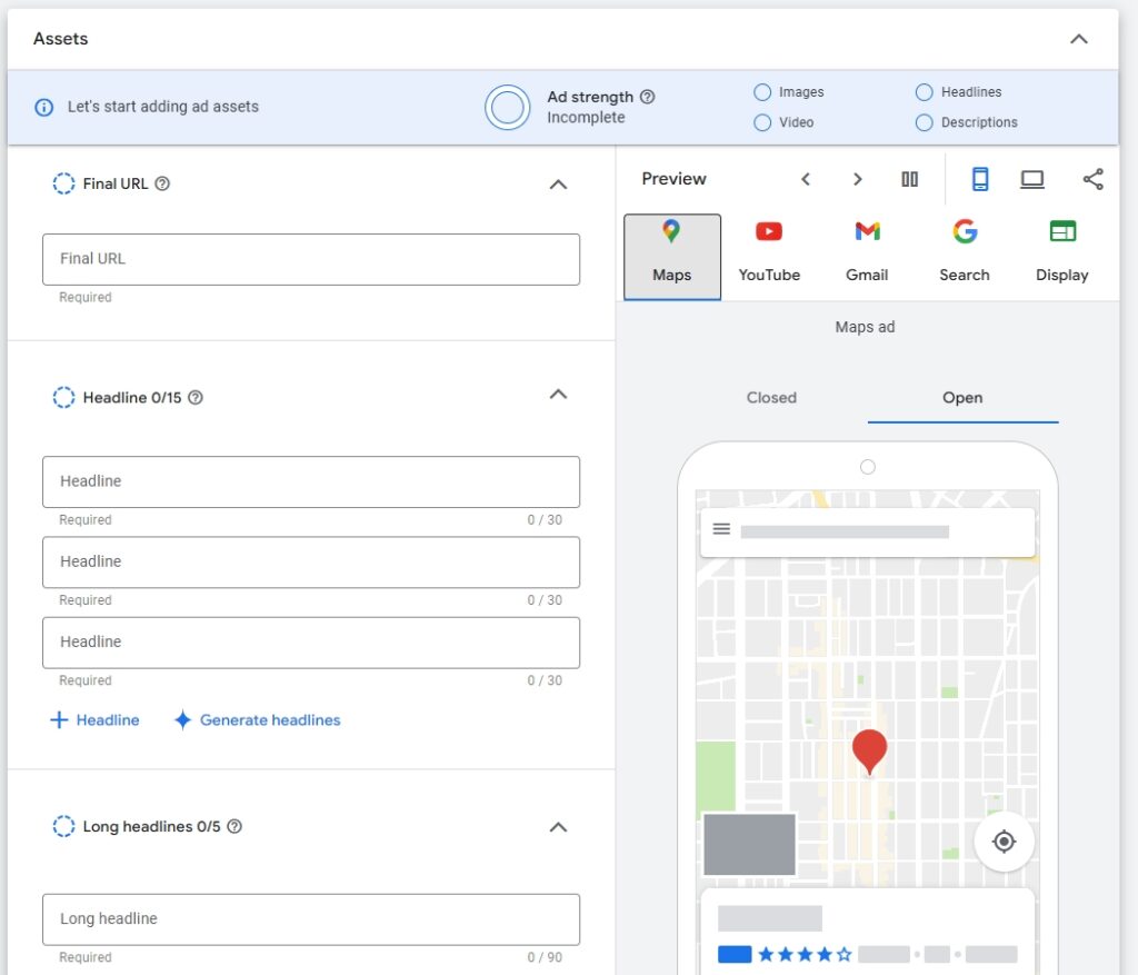 The screen to add your Maps lisitng.